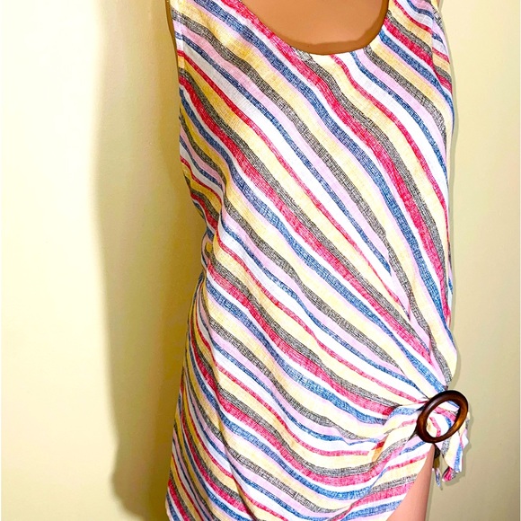 COCO BIANCO STRIPED TOP WOMENS TIED TO THE SIDE SLEEVELESS COLOR YELLOW SIZE M - Picture 9 of 13